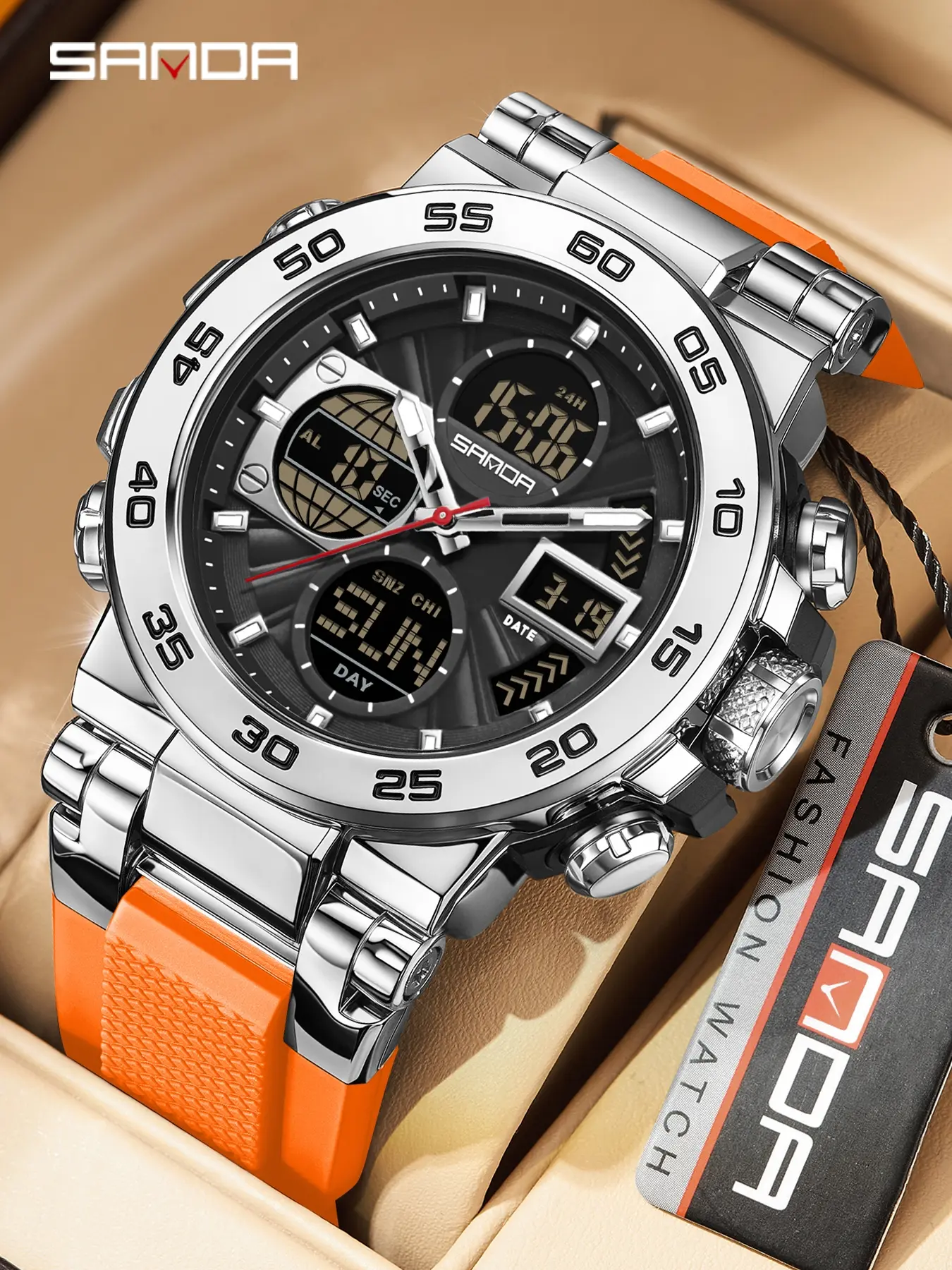 Sanda Steel Band Sports Electronic Watch, Durable Watch, Sportive Digital Watch, Analog Digital Watch, Multifunctional Dual Display Casual Business Men's Wristwatch, Modern Watches, Countdown Timer Feature