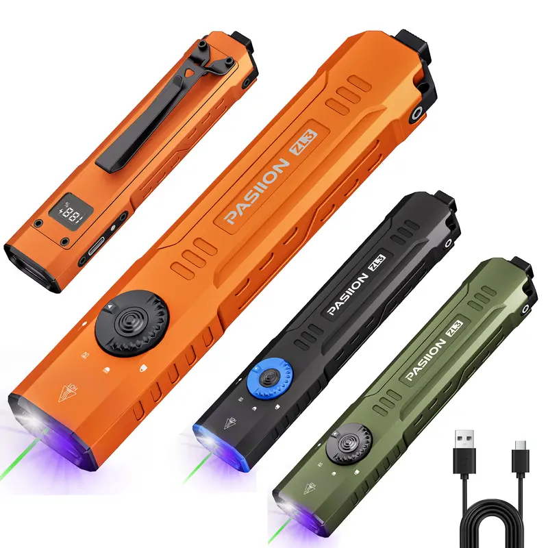 1500 Lumens Rechargeable EDC Flat-Panel High-Lumen Flashlight with Green Laser, UV and LED Combo, Portable Pocket Light for Outdoor Emergency Use