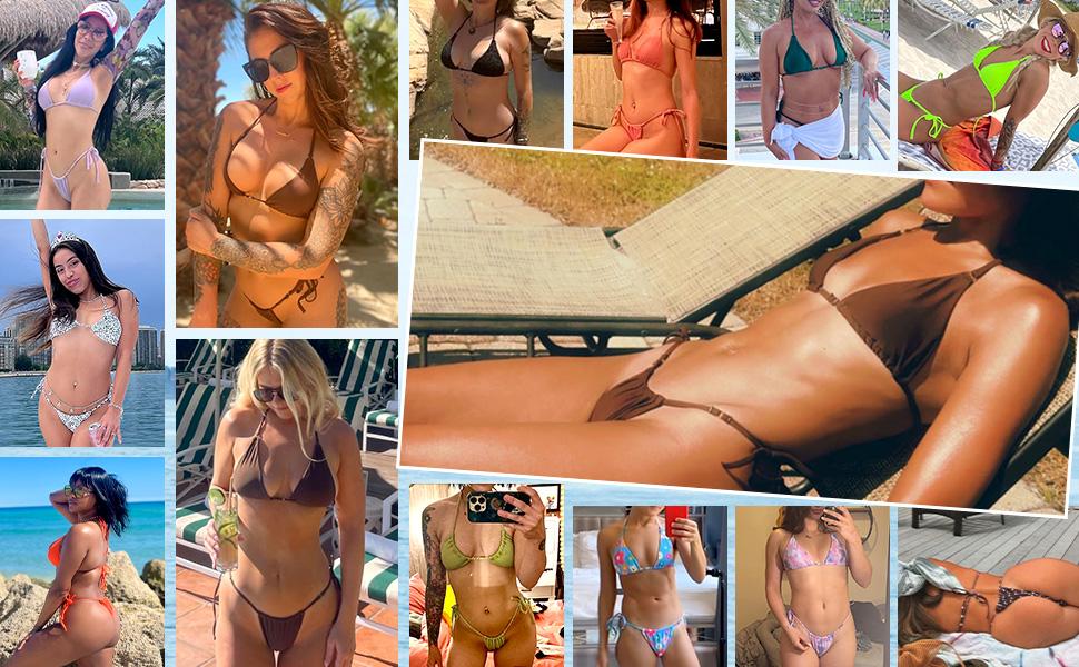 Women Halter String Bikini Set Sexy Thong Cheeky Two Piece Swimsuits Solid Color Bathing Swimwear