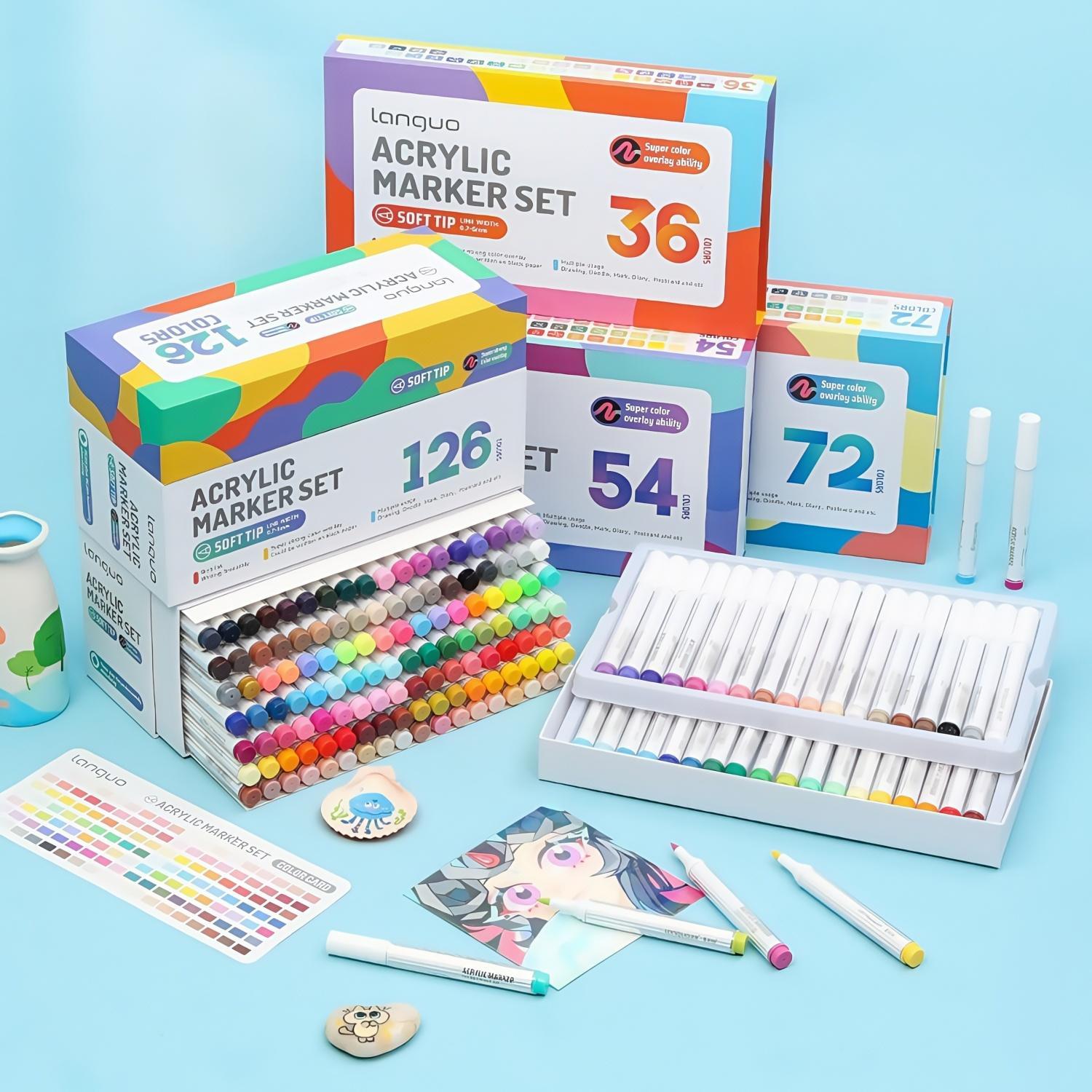 Acrylic Marker Pen Set, 126/72/54/36 Colors Soft Brush Acrylic Markers Set, Waterproof Pen, Soft Brush Nib for Glass Stone Metal Wood Plastic Paper, Acrylic Paint Pens Acrylic Marker Pen Set, 126/72/54/36 Colors Soft Brush Acrylic Markers Set, Waterproof Pen, Soft Brush Nib for Glass Stone Metal Wood Plastic Paper, Acrylic Paint Pens