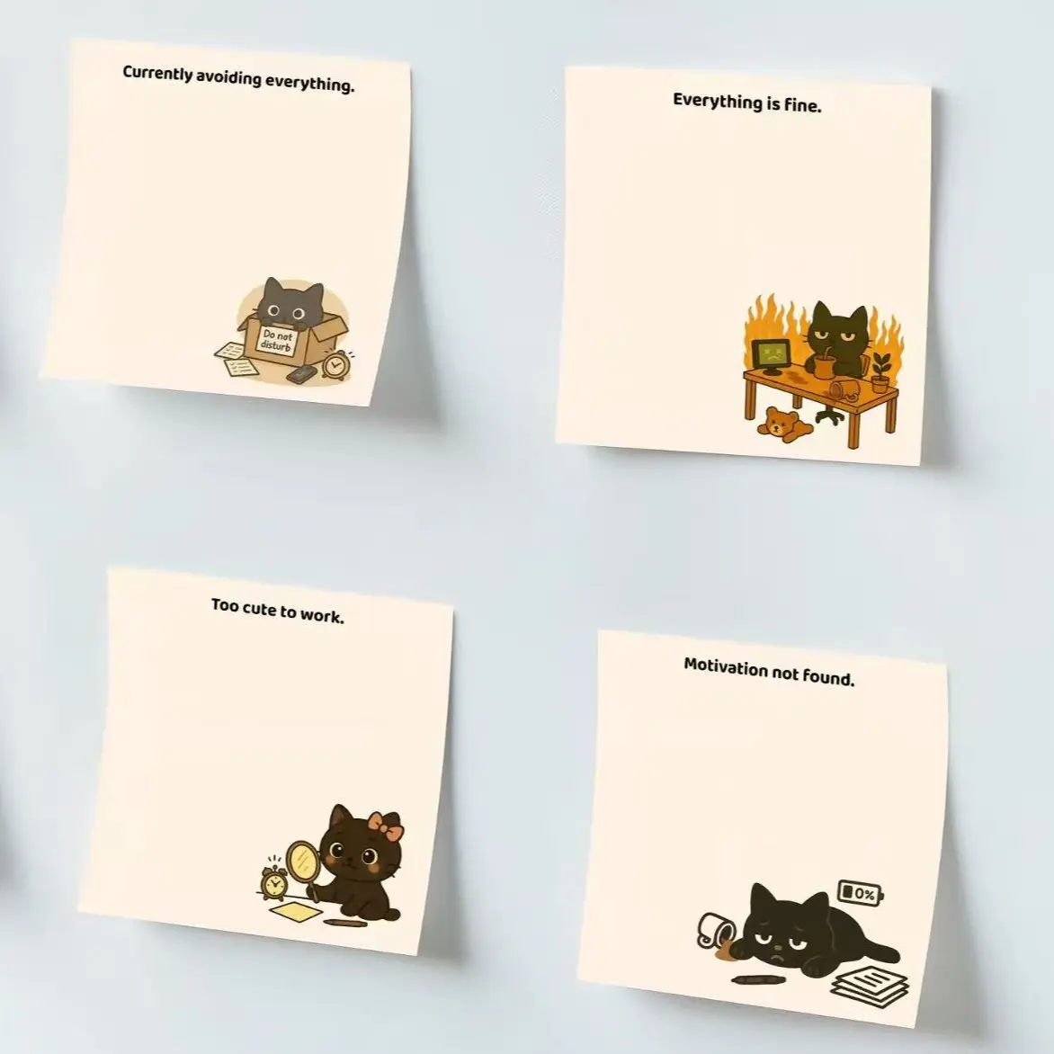 4pcs Funny Cat Sticky Notes Set, 3x3 Inch 50 Sheets, Adhesive Office Note Pads, School Home Supplies, Funny Stickers, Gift Idea, Humor