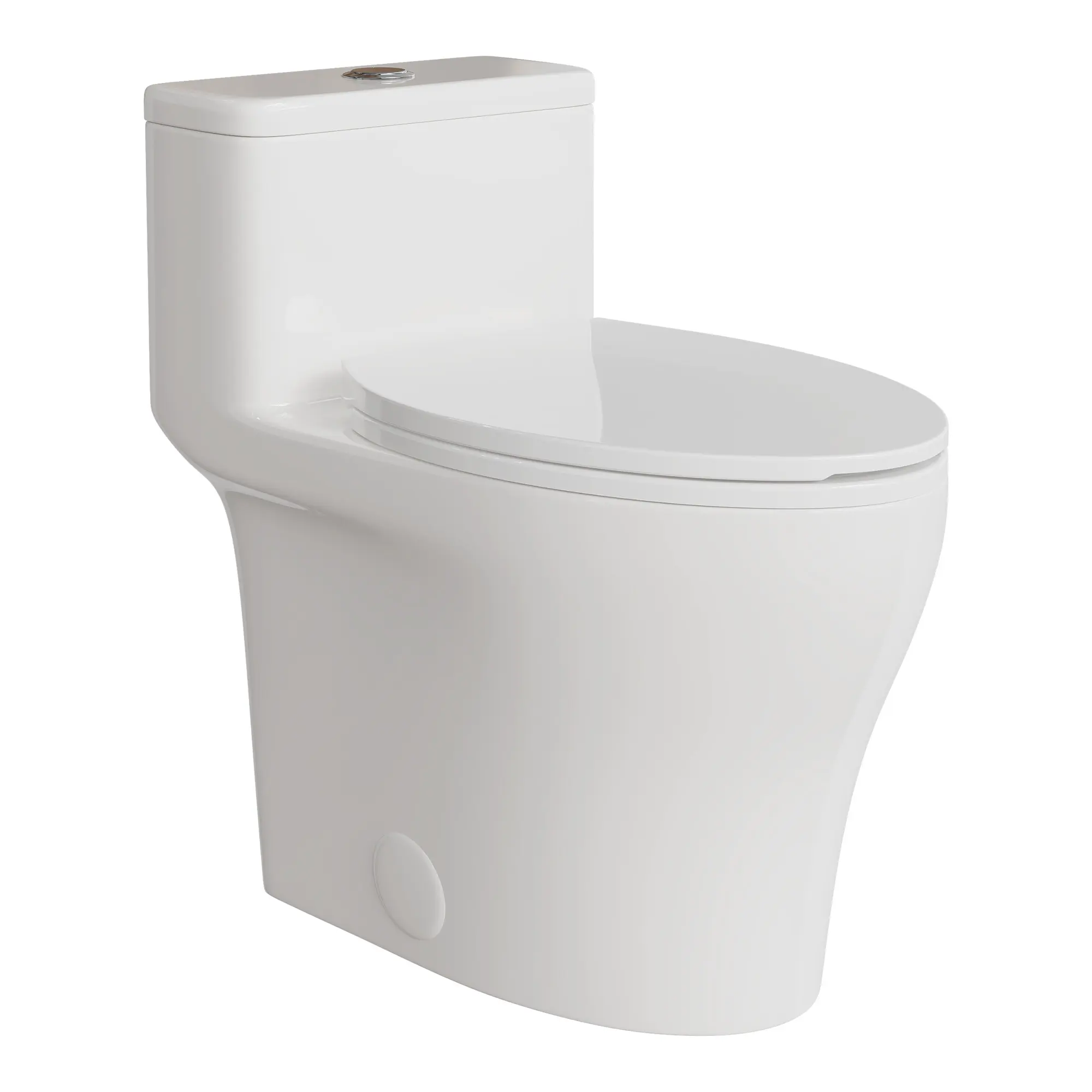 One Piece Toilet with Comfort Chair Height Seat , Compact Toilet Elongated Side Lever Flush,12'' Rough-In, Sleek Design White Toilet Bowl