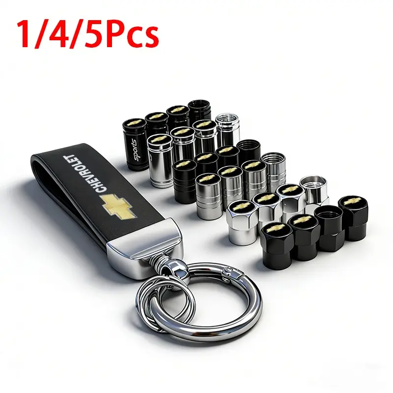 Car Styling Wheel Tire Valve Caps Cover Air Stem Dust Covers PU Leather Car Logo Key Chain Ring Keychain Accessories For Chevrolet Captiva Cruze Spark Colorado Malibu Trax Z71 Aveo Orlando Lacetti Equinox Camaro Cavalier Epica Impala Tracker Nubira