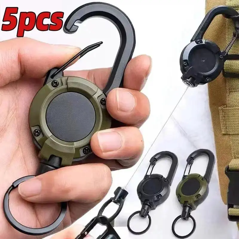 5-Pack Heavy Duty Retractable Keychain Reel, Keychain Lanyard with Steel Wire Pull, Carabiner Clip, 60cm Cord, Sturdy Aluminum Snap Lock for Work, Outdoor Climbing, Fishing Gear, Unisex, Gear Mechanism, Functional, Auto Winding, Durable, 4*12.5Cm, Multipa