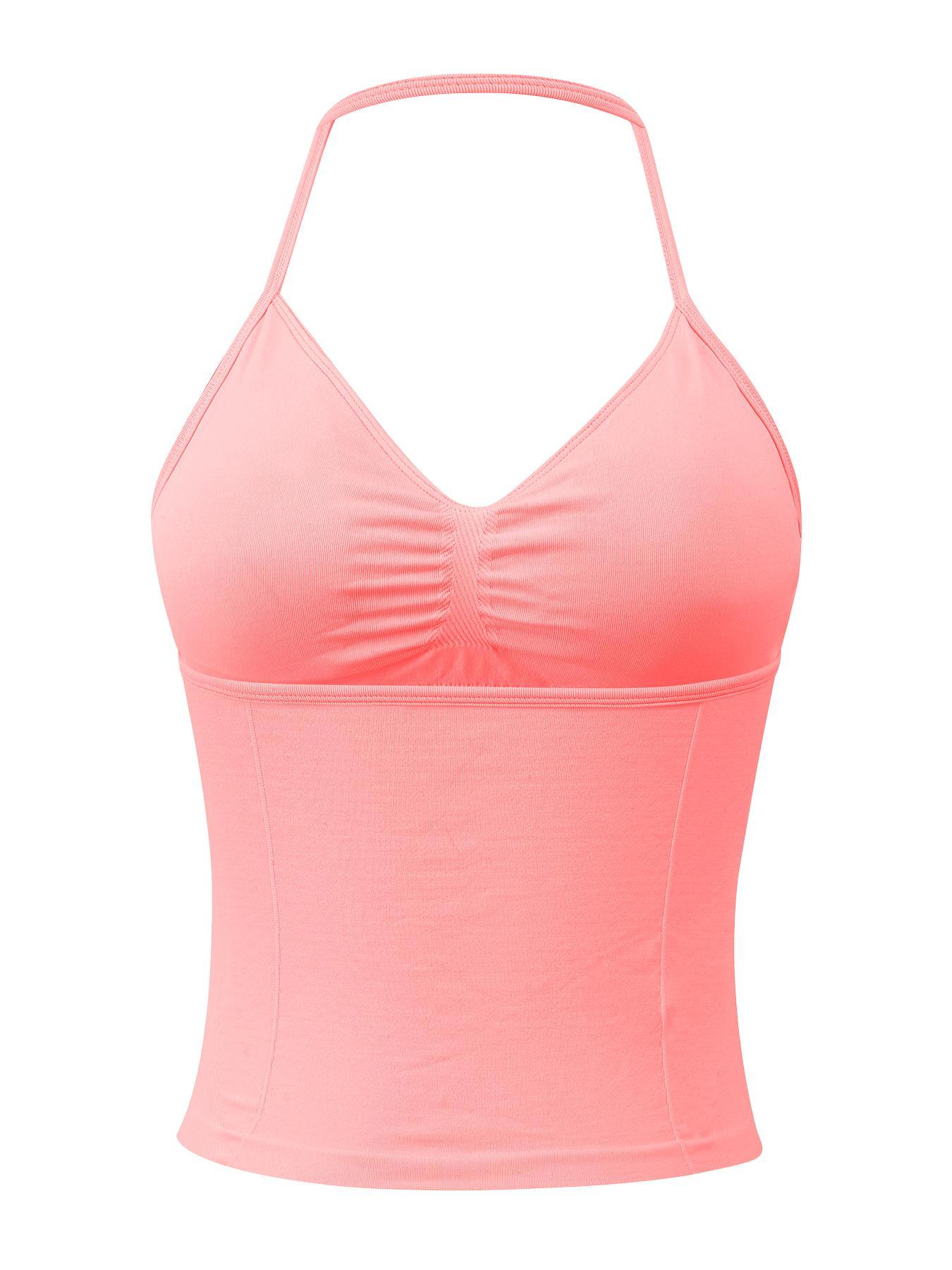 Women's Solid Halter Removable Pads Sports Singlets, Sporty Backless Sleeveless Tops for Yoga Gym Workout, Ladies Sportswear for Summer