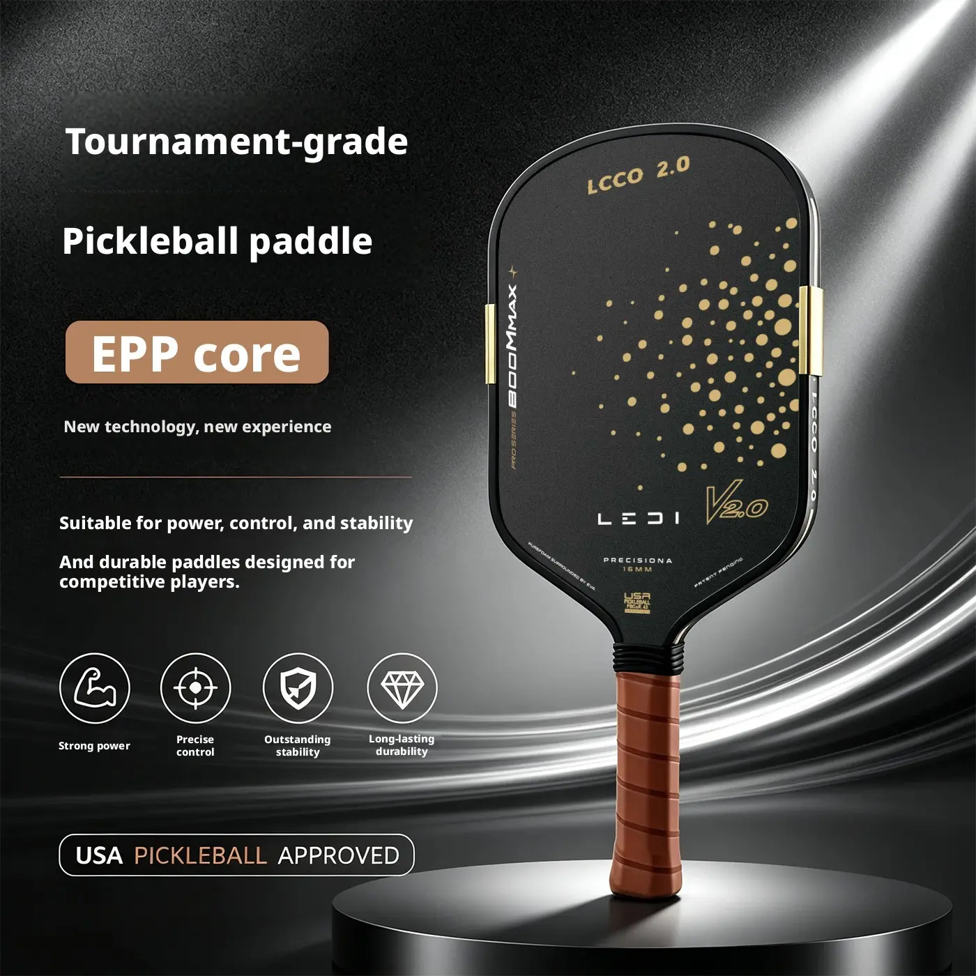 Gold War God New Rain Point Pickleball Racket, Advanced Player Carbon Fiber T700, Epp Core, Hot Pressed, Sports Training Gear
