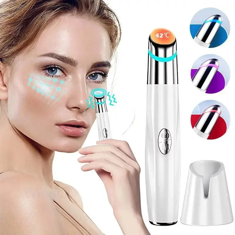 Three-Color LED Eye Massager, Rechargeable Skin Tightening Tool, Professional Facial Beauty Device, Face Care Instrument, Women's Facial Massage Tool