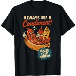 Always Use a Condiment Cover Your Wiener Funny Hot Dog T-Shirt