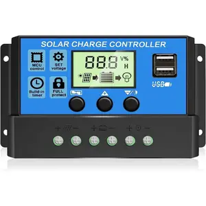 30A PWM Solar Charge Controller, 12V 24V Dual USB Solar Panel Battery Intelligent Regulator with LCD Display, Auto Parameter Adjustable, Timer Setting, Multiple Load Control Modes