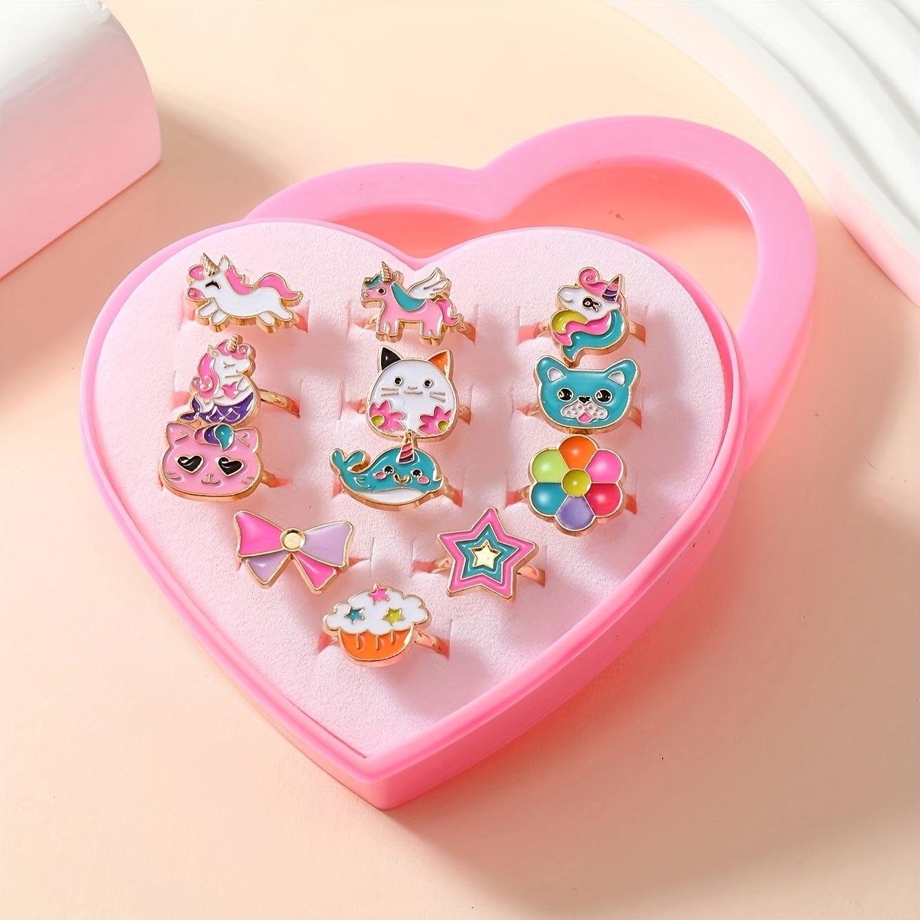 12Pcs Kids Girls Alloy Drip Oil Animal Style Adjustable Rings Set Party Favors Jewelry