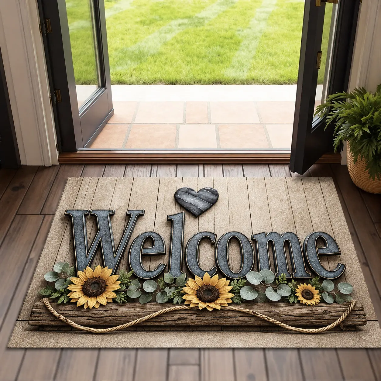 Welcome Sunflower Doormat Farmhouse Front Door Mat Non Slip Indoor Outdoor Entry Rug Rustic Porch Welcome Mat Home Decor