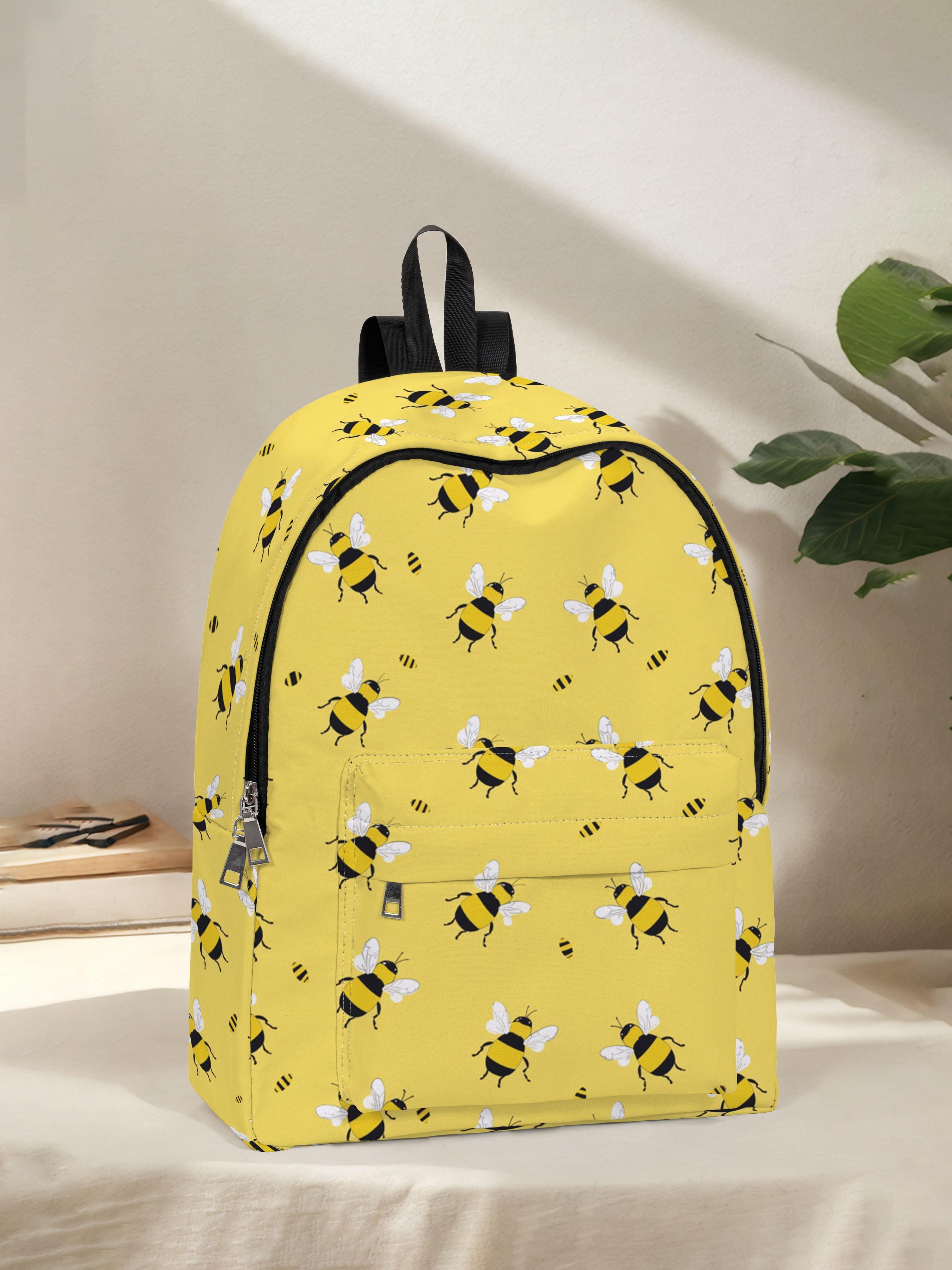 Bee Pattern Printed Backpack, Fun Design for Everyday Use, Spacious Storage for School, Business, Travel, All Season Casual Style