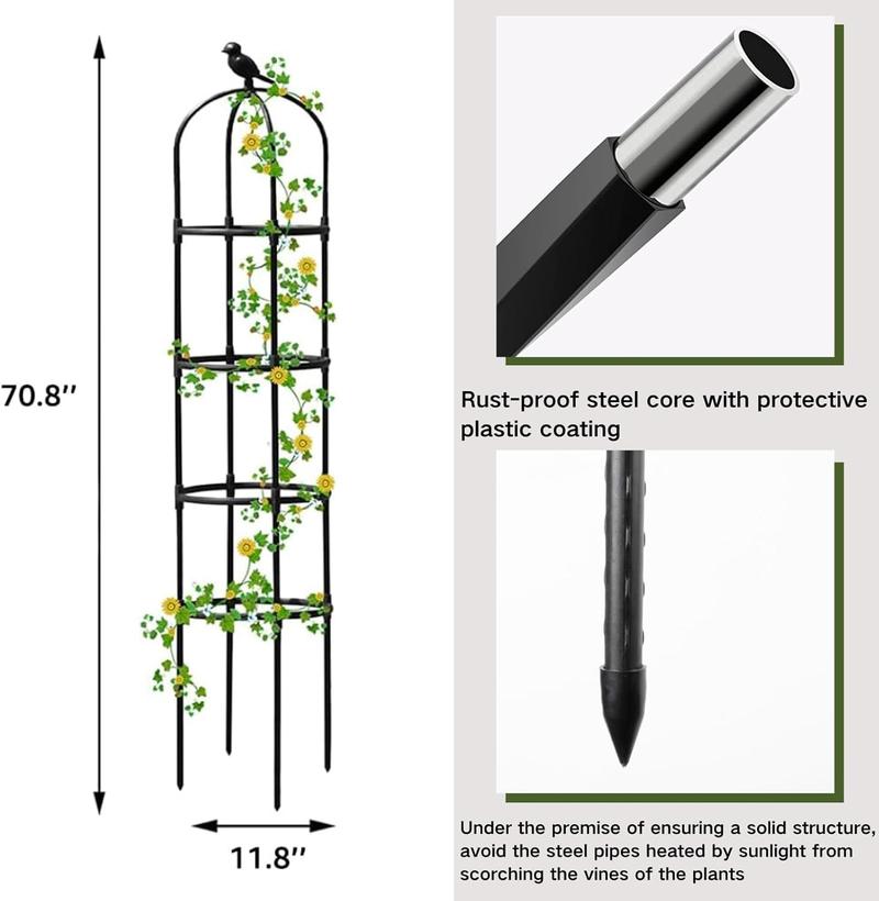 6ft Garden Obelisk Trellis for Climbing -Rustproof Metal Pipe with Heavy Duty Plastic Coated, Garden Outdoor Indoor Potted Support for Clematis Vine Jasmine Support Black 6ft Garden Obelisk Trellis for Climbing -Rustproof Metal Pipe with Heavy Duty Plastic Coated, Garden Outdoor Indoor Potted Support for Clematis Vine Jasmine Support Black
