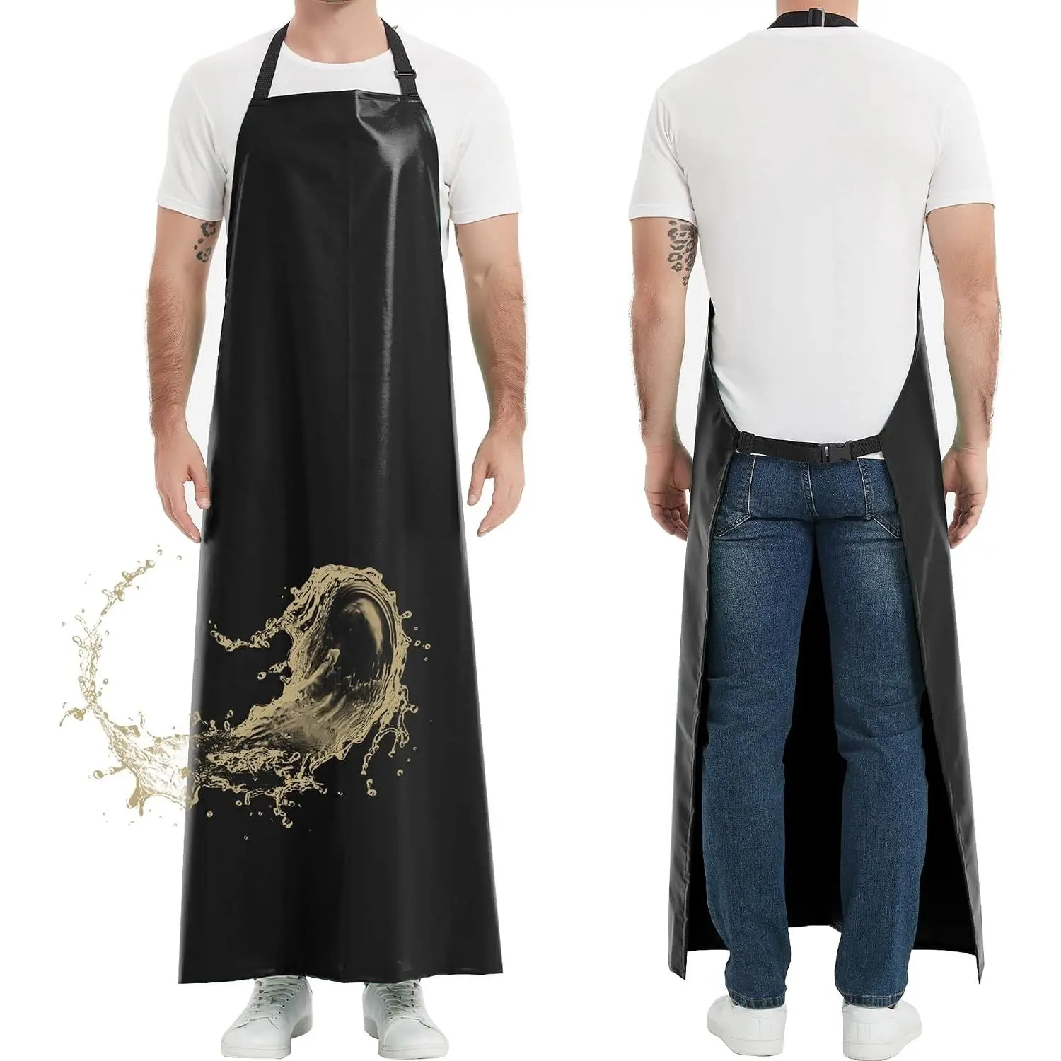 Thicker Rubber Apron, Extra Long Adjustable Apron, Heavy Duty Oil&Chemical Resistant Waterproof Work Aprons