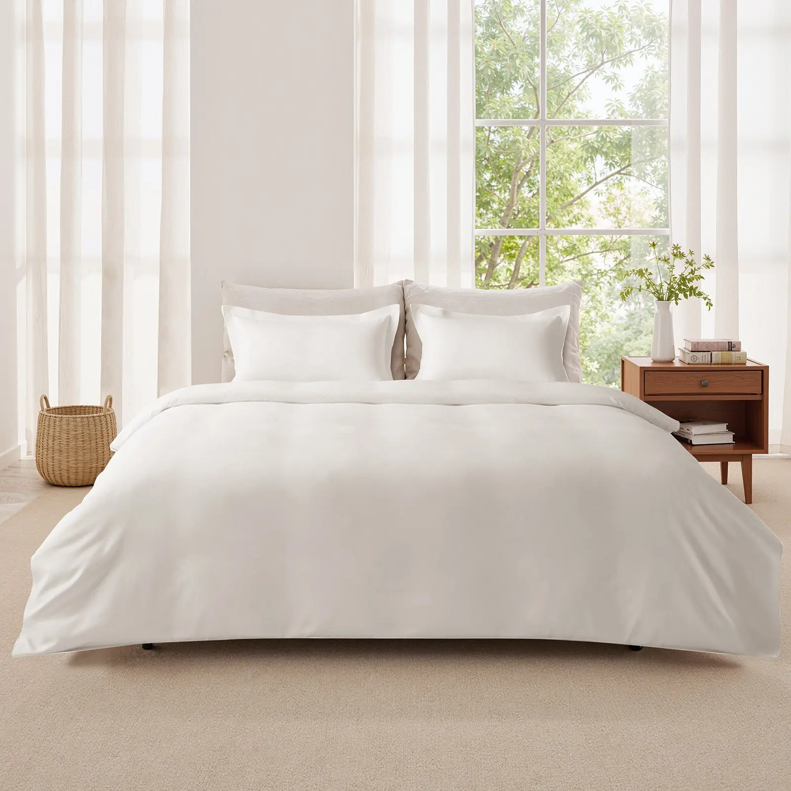 VEVOR Cotton King Size 3-Piece Duvet Cover Set, 104x90in Cover, 2x20x36in Pillow Shams, Tie Closures, Hypoallergenic, Soft, Breathable, Double Zipper, Machine Washable, Modern Home Bedding, White