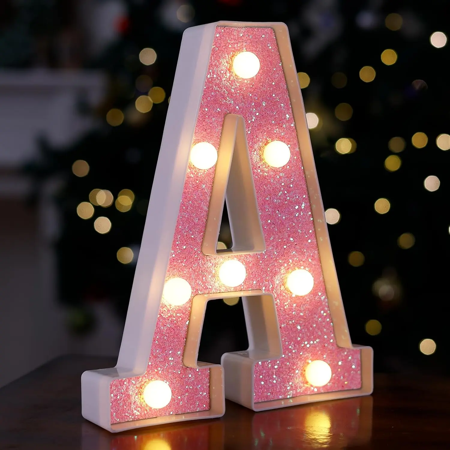 Pink Glitter LED Letter Lights - Letter A |   Alphabet Letter Sign Marquee Numbers, Battery Powered for Girls Room Party Decor, Night Bar Wedding Birthday Christmas Lamp