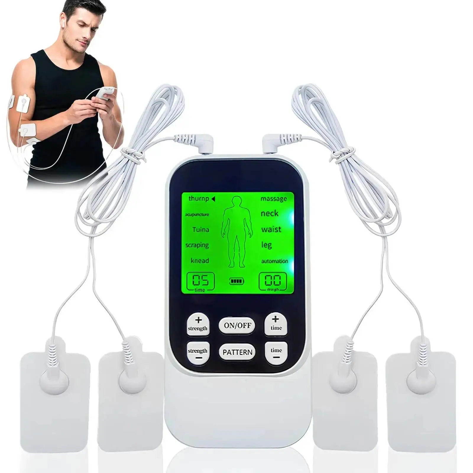 Dual Channel TENS EMS Muscle Stimulator Massage Device - 10 Modes, 30 Intensity Levels, 4 Electrode Pads (4 Pieces), Compact Rechargeable for Back, Neck Pain Relief, Massage Device (4 Pieces).,back to school,back to school haul