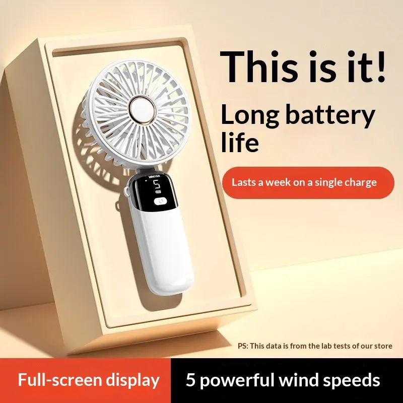 2026 New Mini Folding Fan, Portable Handheld Fan with Digital Display, USB Rechargeable for Outdoor Travel
