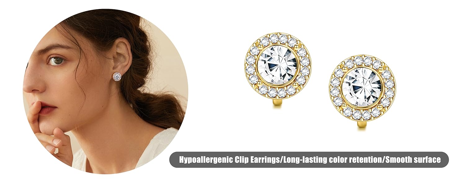 MILACOLATO Elegant Clip on Earrings for Women Crystal Wedding Earrings Clip on Rhinestone Dance Competition Stage Opera Performance Earrings Formal Earrings for Brides Bridesmaids Non Pierced Jewelry