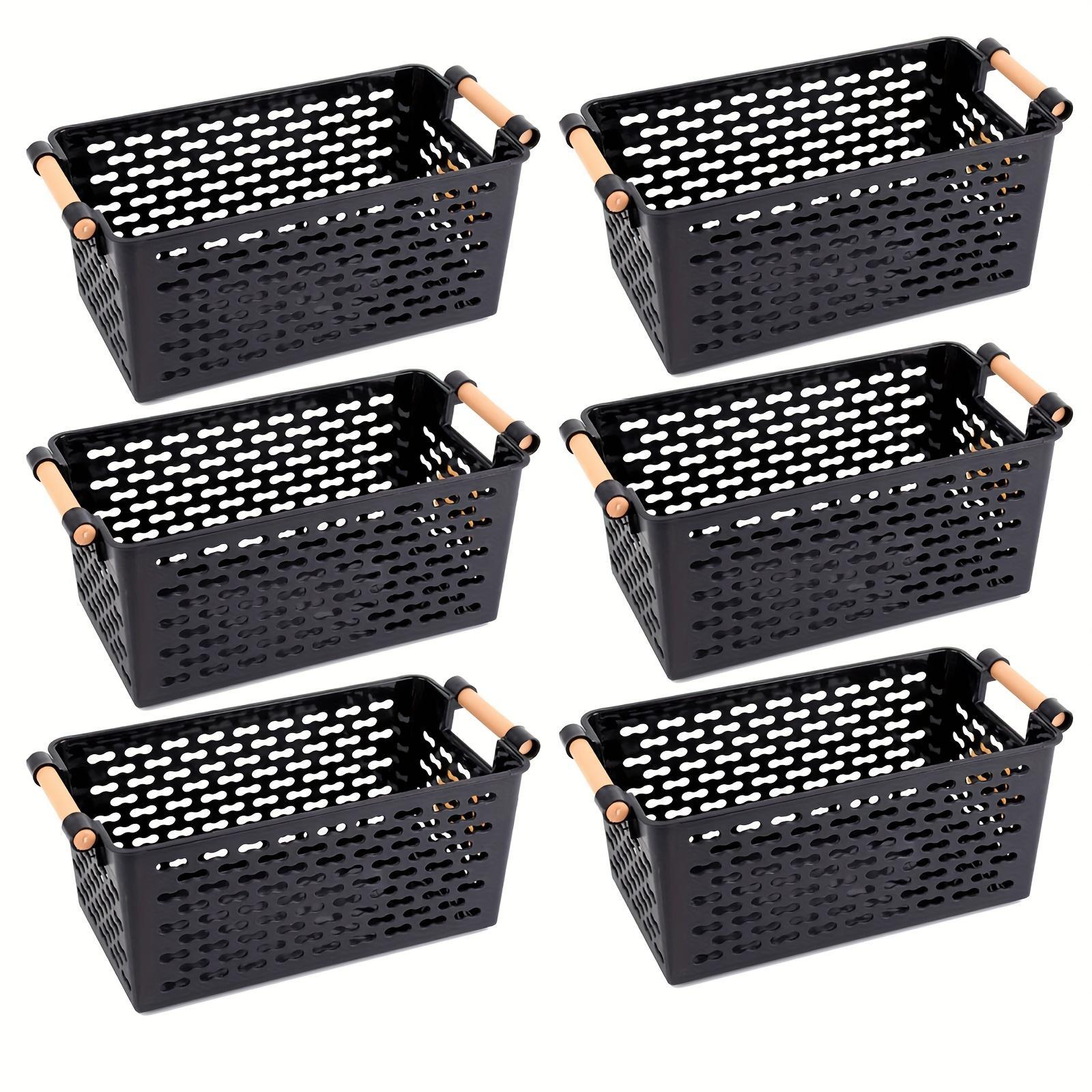 Set of 6 Stackable Durable Plastic Storage Baskets with Handles, Open Top Ventilation Holes, for Home, Office, Closet, Bathroom Storage Set of 6 Stackable Durable Plastic Storage Baskets with Handles, Open Top Ventilation Holes, for Home, Office, Closet, Bathroom Storage