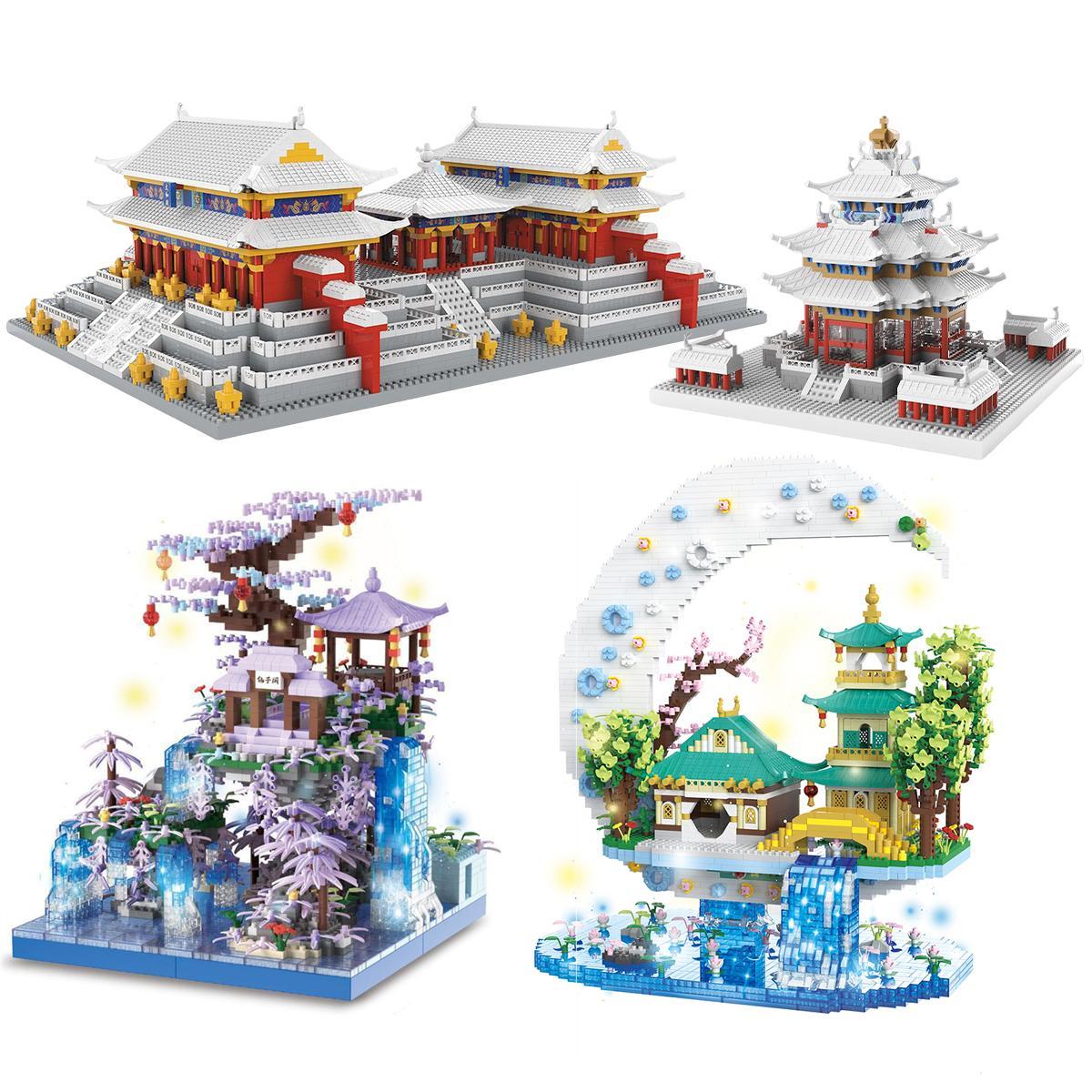 Chinese Style Architecture Building Blocks Set, Creative 3D Home Desktop Holiday Decoration Ornament, Suitable for Friend and Adults