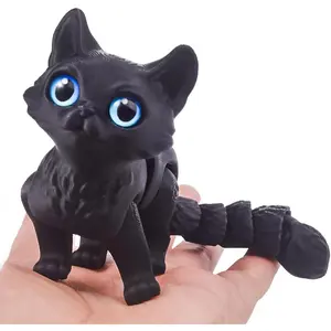 3D Printed Cat,3D Printed Fidget Toys for Stress Relief,Desktop Decoration,Easter Basket Stuffers,Gift for Kids (Black)