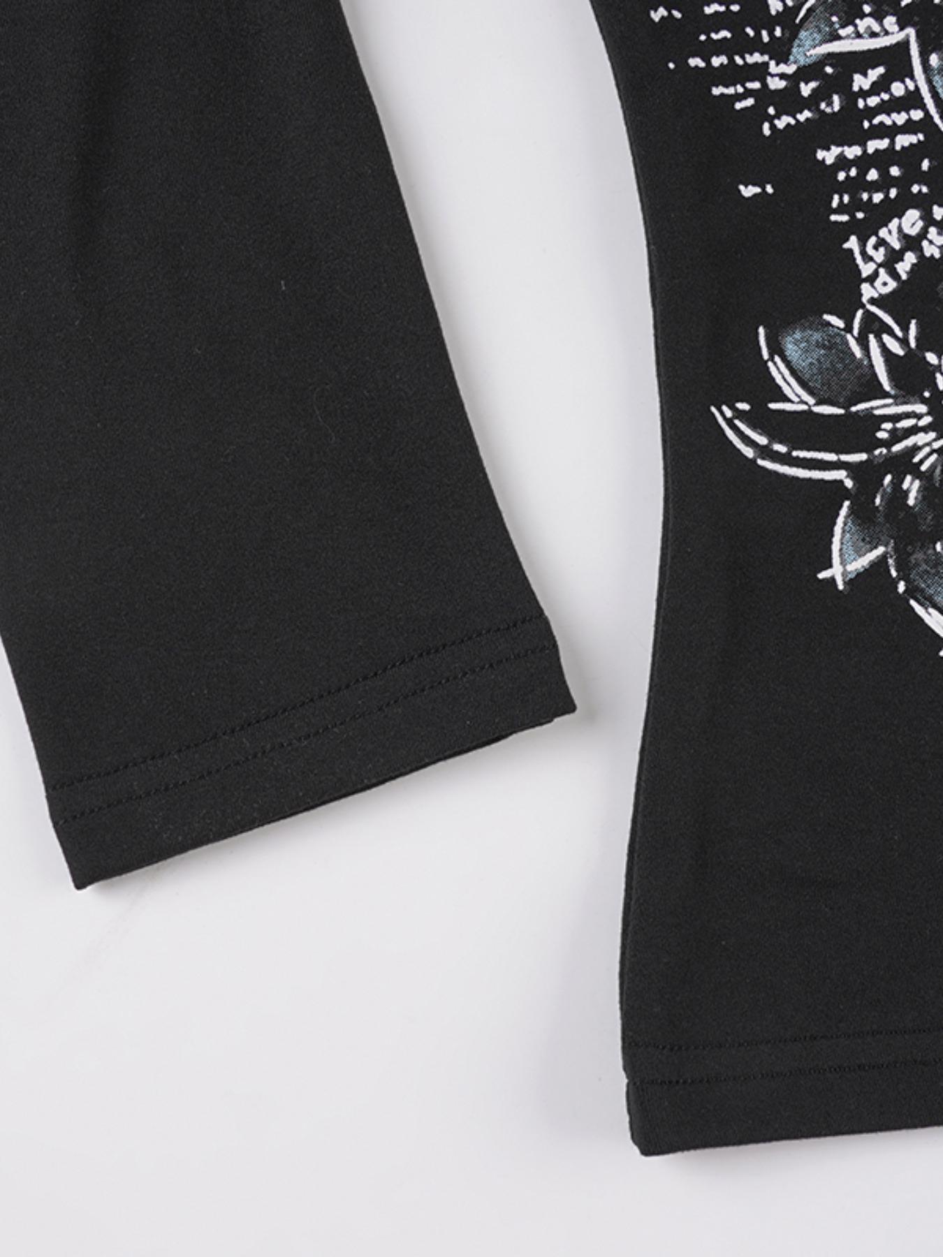 Vintage Floral Print Cross V Neck Slim Fit Long Sleeve T-Shirt for Women, Casual Fashion Top, Perfect for Daily Wear