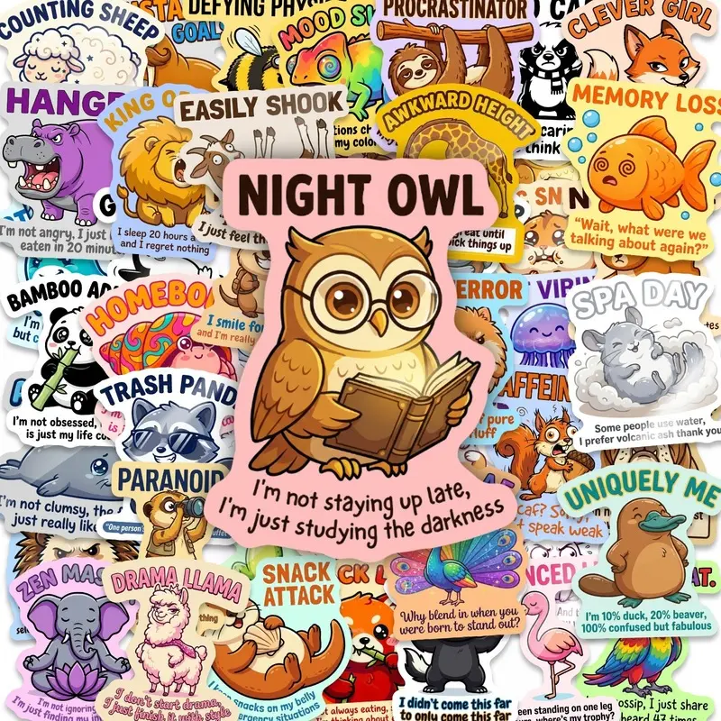 Cute Cartoon Animal Emotion Stickers 50 Fun Personalized Emoji Stickers for Water Bottles and Laptop Decoration
