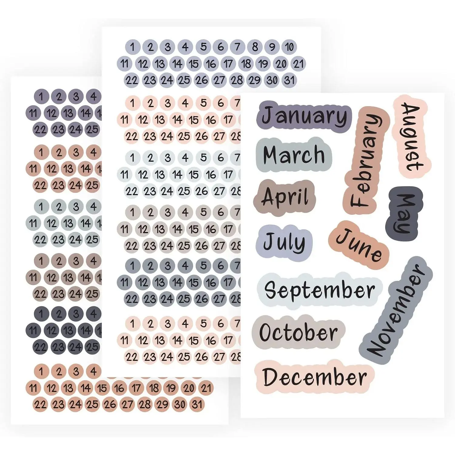 Date Dots 12 Months, Small Number Stickers,3PACK Months Stickers for Planners, Morandi Color System -  for Planners and Journals