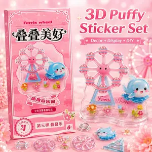 Ferris Wheel Theme Cute 3D Sticker Gift Set, Pink Transparent Jelly Stackable Sticker Set, Dolphin Flower Star Decorative Sticker Combo, Stick, Build and Display, Perfect for Scrapbook Decoration, Notebook Stickers, Phone Case DIY, Album Collage