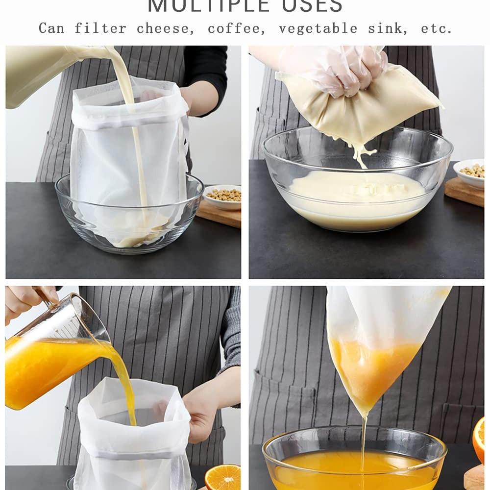 Reusable Mesh Nylon Filter Bag & Portable Filter Net, Kitchen Filtering Tool with Simple Filtration Design, Suitable for Brewing, Nut Milk, etc, Coffee