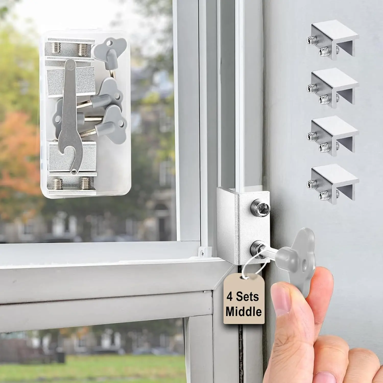 Window Locks (4 Sets), Adjustable Aluminum Window Security Locks for Up and Down Windows, Easy to Install Vertical & Horizontal Window Stopper Lock, SilverGift