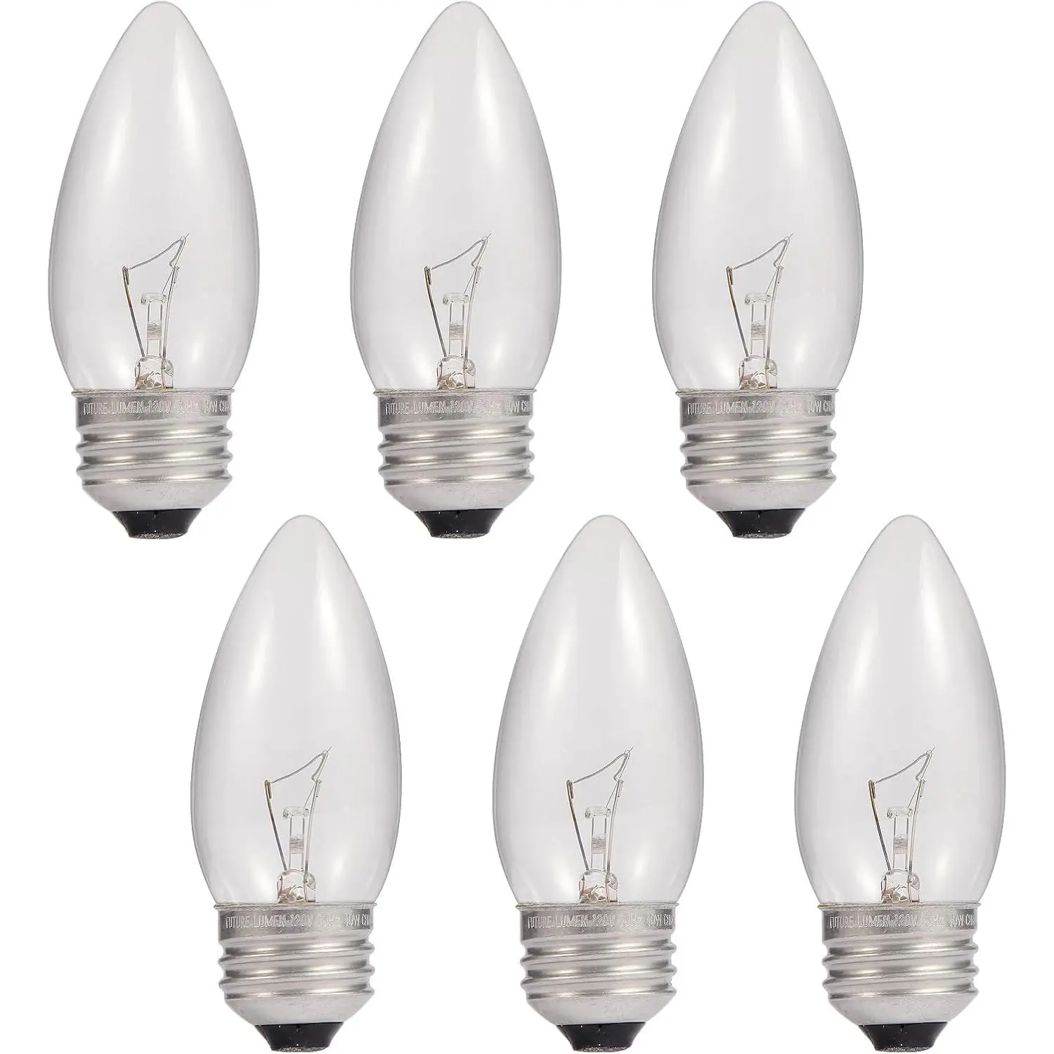 40W Incandescent Equivalent Energy Torpedo Tip Chandelier with Crystal Clear Incandescent Light Bulbs Tip Light Bulb and Medium E26 Candelabra Base (6)