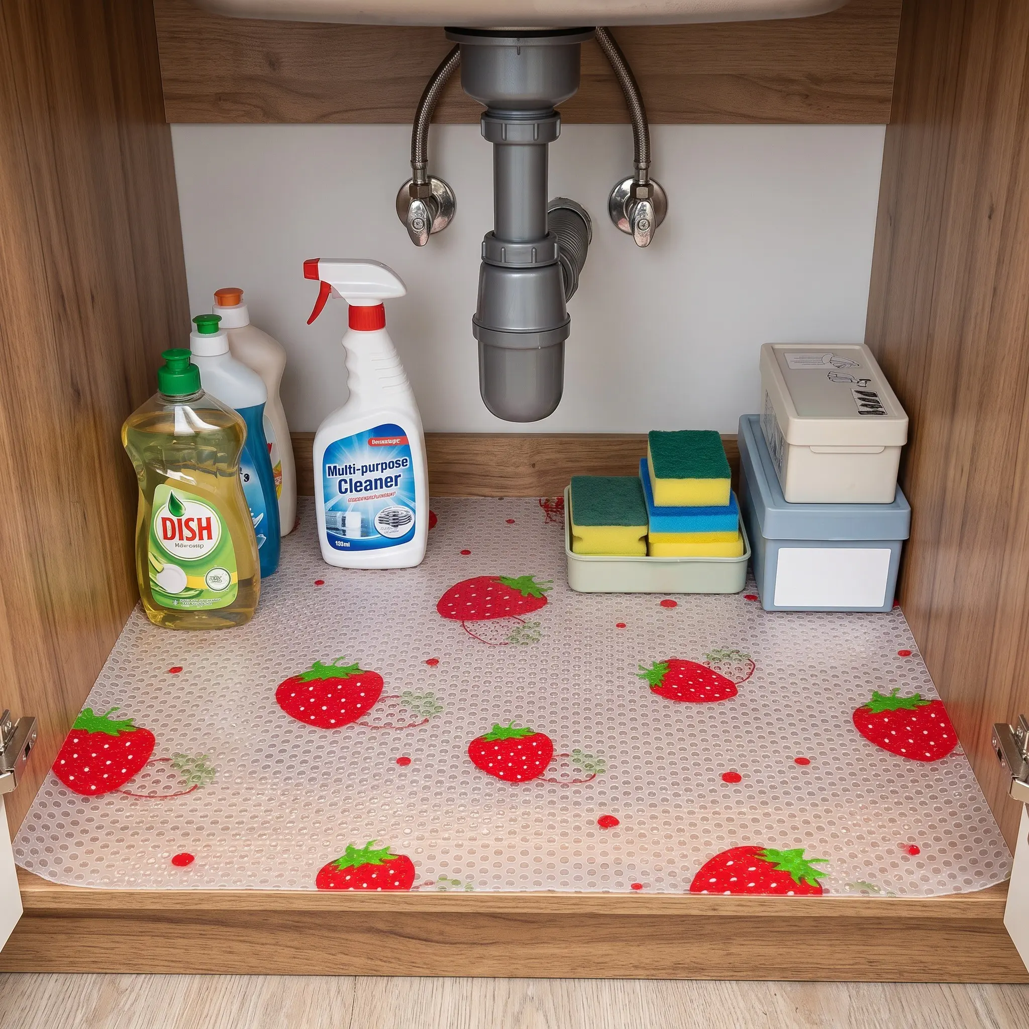 Eva Kitchen Cabinet Liner, Non-Stick Waterproof Oil-Resistant, Bright Strawberry Design, Easy Clean Durable, Anti-Slip Shelf Protector