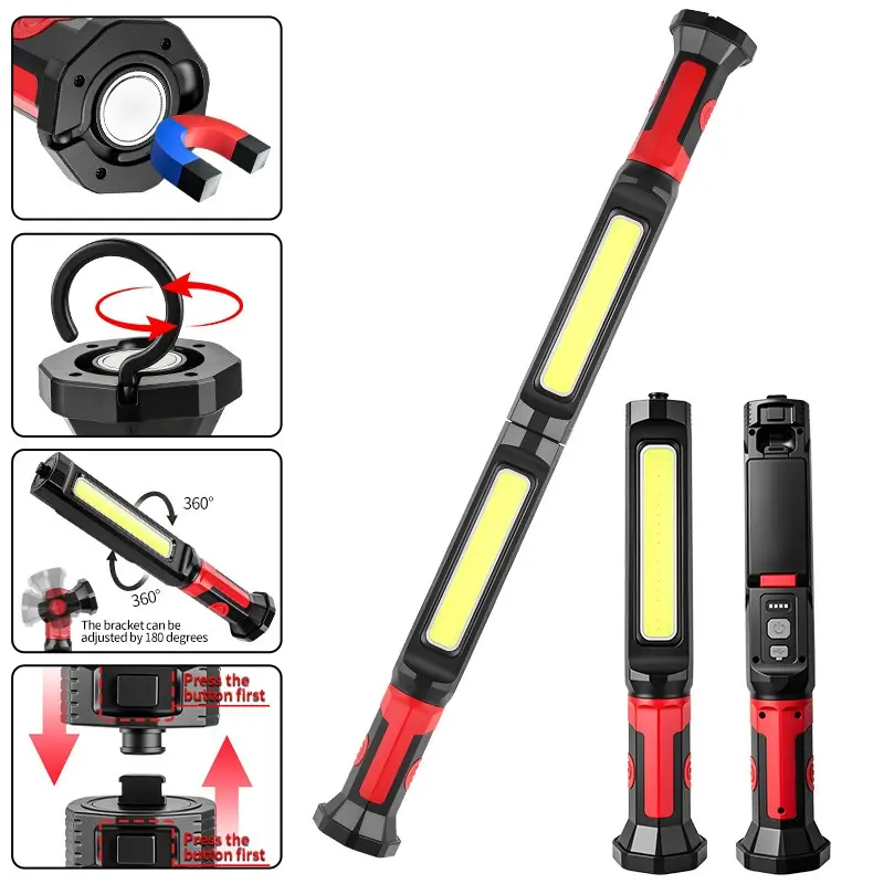 Magnetic Rechargeable LED Work Light, Dual-use Flashlight & Inspection Lamp, Multifunctional Lighting, 360° Rotatable Base + Dual Lighting Modes, Waterproof, Ideal for Car Repair/Garage, Perfect Tool Gift for Men