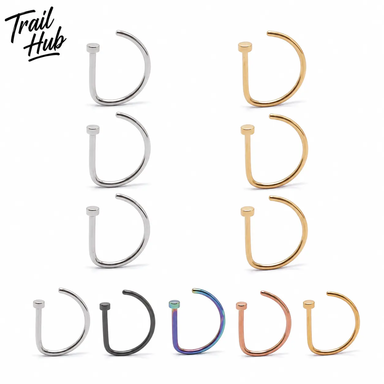 Premium 3-Piece Stainless Steel Body Piercing Set Featuring D-Shaped Nose Studs, Lip Studs, and Ear Studs for Comfortable Everyday Wear — Hypoallergenic, Lightweight, and Ideal for Sensitive Skin and Multiple Piercing Styles