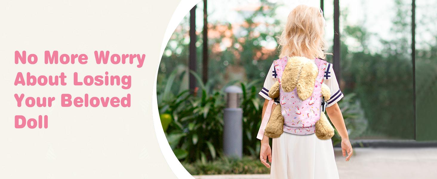 Baby Doll Carrier, Front and Back Doll Accessories Carrier for Little Girls, with Adjustable Straps for Stuffed Animal Reborn Baby Doll, Pink Unicorn