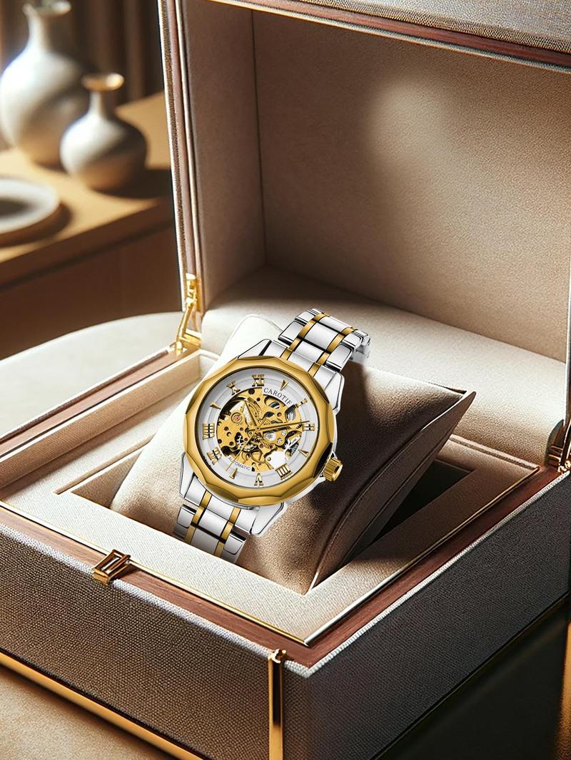 Men's Business Fashion Stainless Steel Mechanical Watch, Business Automatic Wristwatch, Casual Analog-digital Multi-function Wristwatch for Men, Perfect Birthday Gift for Men, with Box