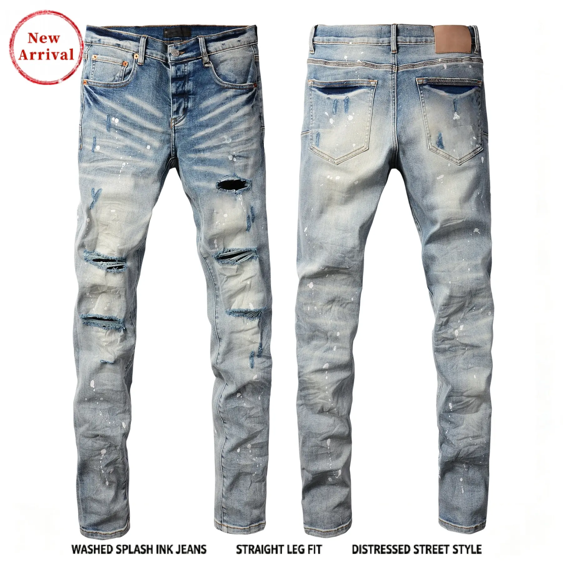 Vintage, school-style jeans, men's street jeans, men's jeans, washed ripped stylish straight-fit slim jeans, casual comfortable stretch jeans, high-quality jeans