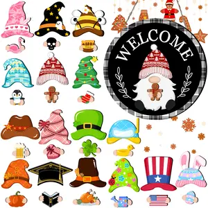 DIY Interchangeable Gnome WELCOME Sign, 32PCS Magnetic Mix & Match Wooden Door Hanger, Black Buffalo Plaid Farmhouse Front Porch Decor