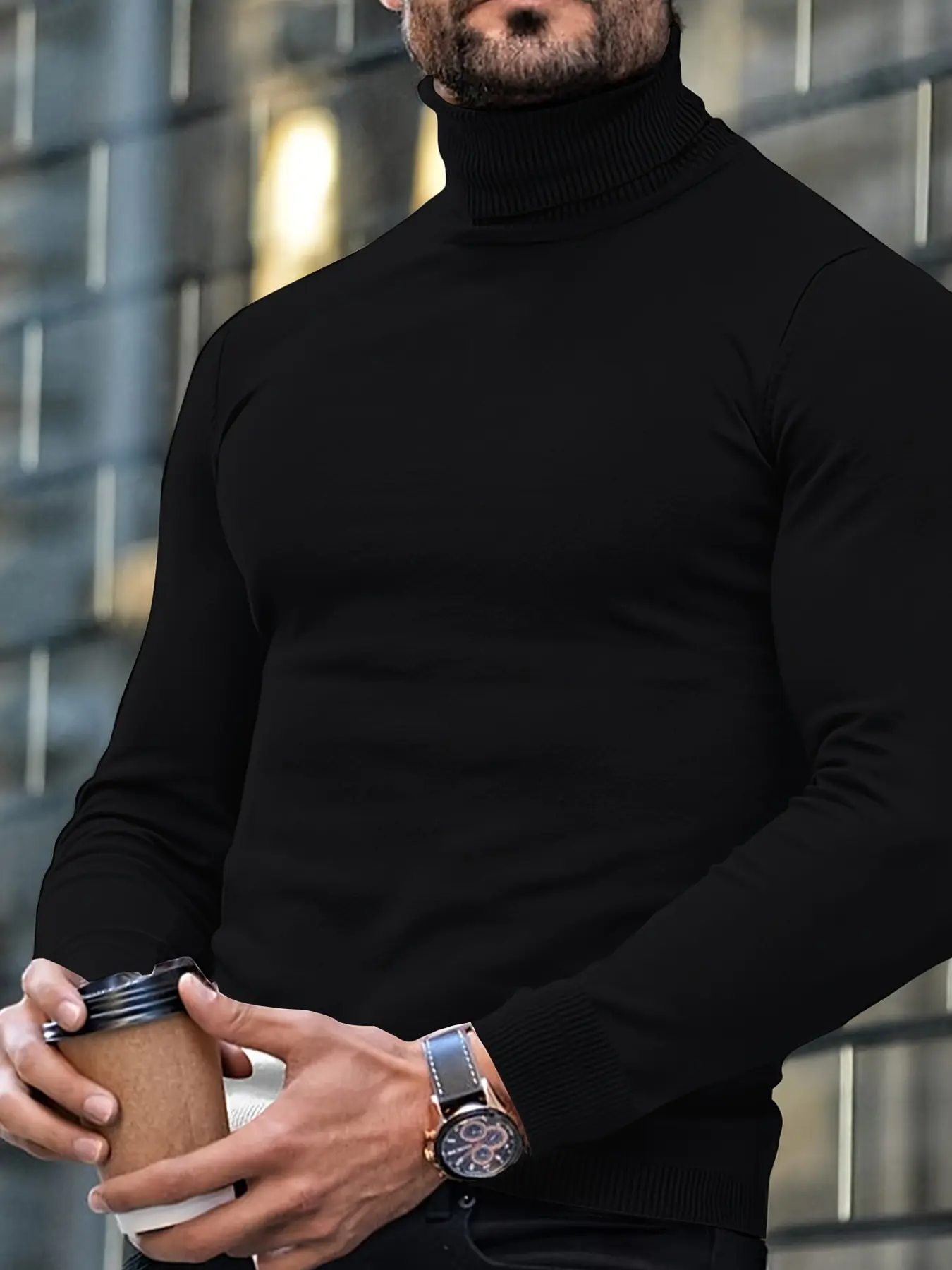 Men's Solid Color High Neck Long Sleeve Knit Sweater, Knitwear, Soft Warm Fabric, Casual Style, Suitable for Fall Winter, Daily Wear, Business, Party