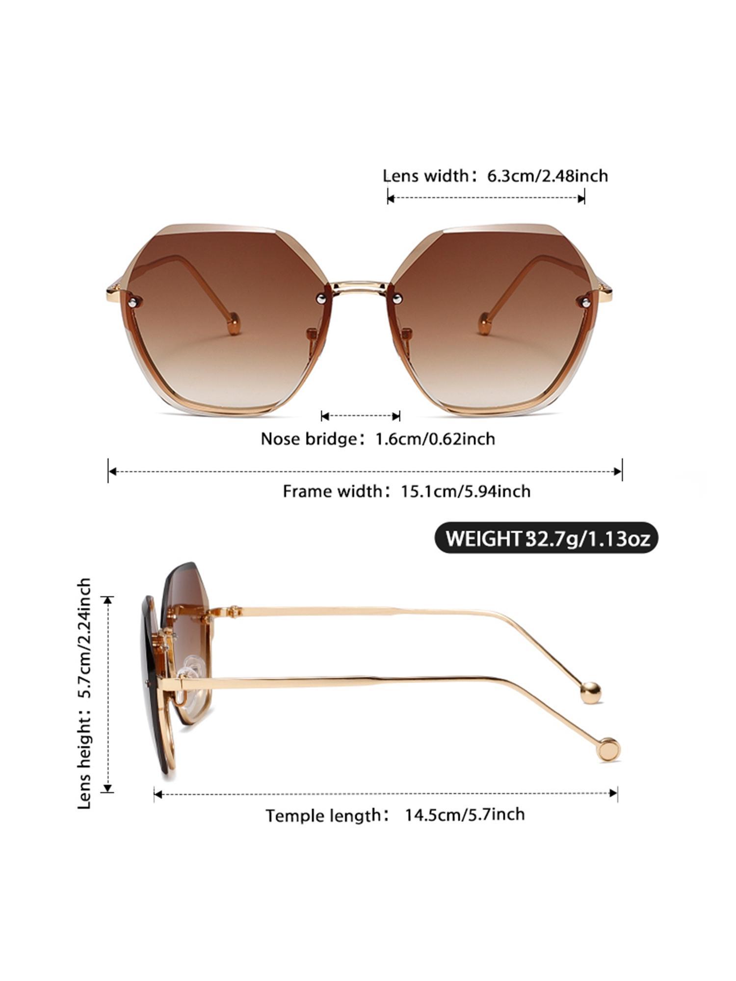 Elegant Gold Gradient Frameless Sunglasses for Women, Hexagonal Large Metal Arms, UV Protection Multi-Color Shades Ideal for Party, Daily Wear, Travel & Holiday Gifting