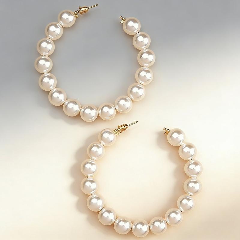Elegant Vintage Faux Pearl Hoop Earrings - Chic Ear Accessories for Women’s Wedding & Party