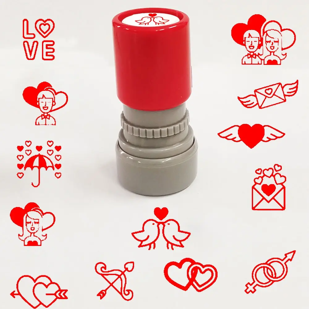 Valentine's Day Love Stamp Set, 13 Romantic Self-Inking Stamps, Heart/cupid/love Designs, Ink, Ideal for Weddings, Anniversaries, Scrapbooking