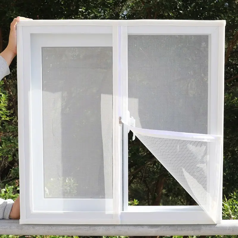 Self-Adhesive Zipper Window Screen Kit, No-Drill Easy-Install Mosquito Mesh for Windows, Breathable Insect-Proof Ventilation Net with Zipper Opening, Suitable for Bedroom, Living Room, Kitchen, Bathroom, Balcony Windows