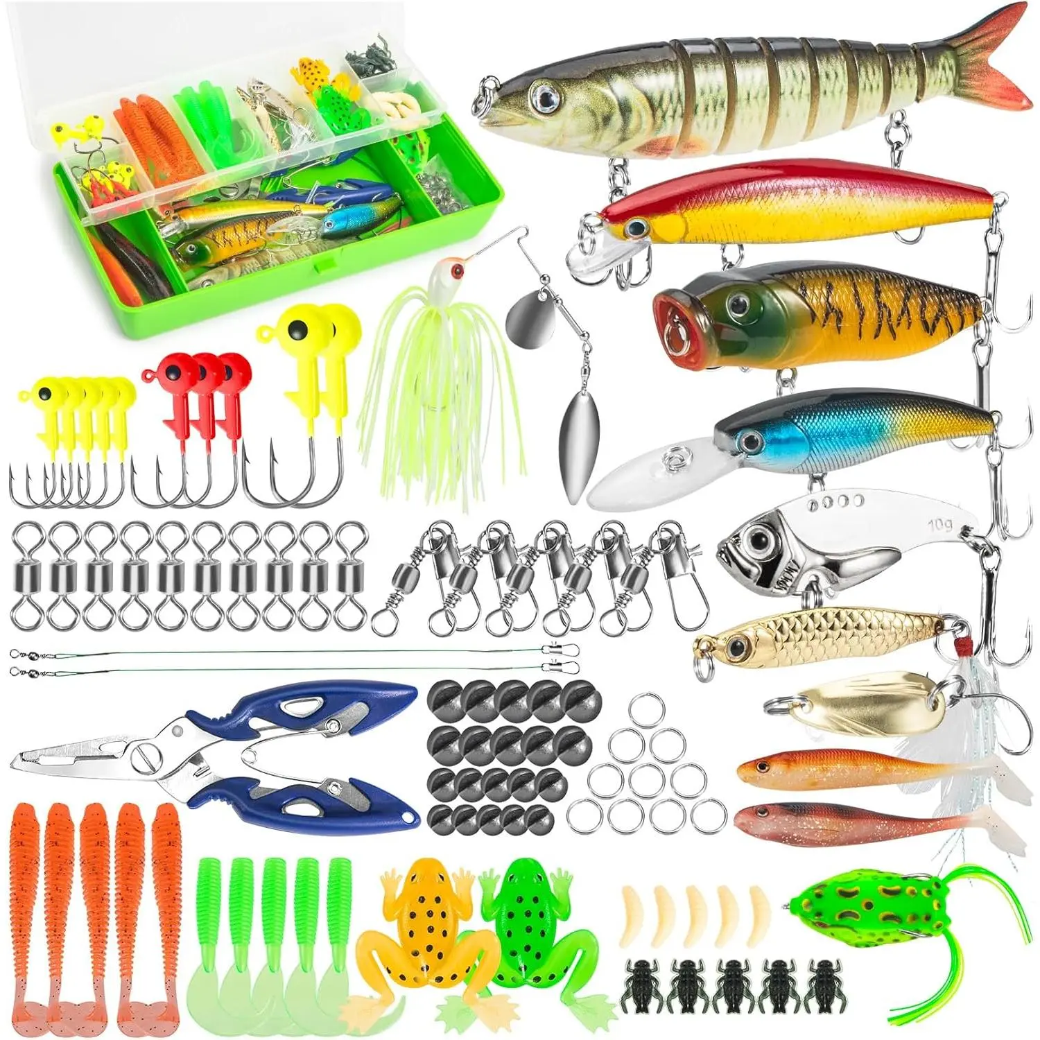 Fishing Lures, 92 count Tackle Box with Tackle Included, Crankbaits, Spoon, Hooks, Weights & Other Accessories, Fishing  Lure Gear Kit  for Men Bass Freshwater