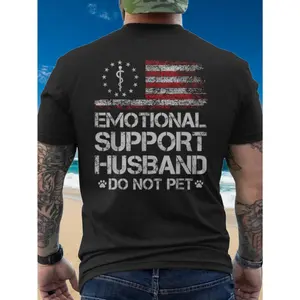 Men Vintage USA Flag Graphic Oversized Tee, Funny Emotional Support Husband Do Not Pet Casual Streetwear T-Shirt, Unique Husband Gift Unisex Cotton Short Sleeve Top