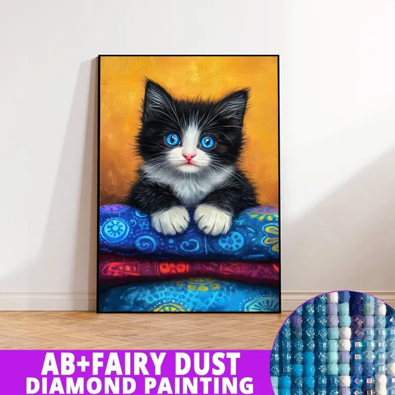 1PC framedless 5D Diamond Painting Kit-Adorable Black and White Kitten with Blue Eyes Adorable Black and White Kitten with Blue Eyes -Ornament Decorations for Home Resin Diamonds, AB Diamonds & Fairy Dust, Perfect for Adult Diamond Lovers,Holiday Gift