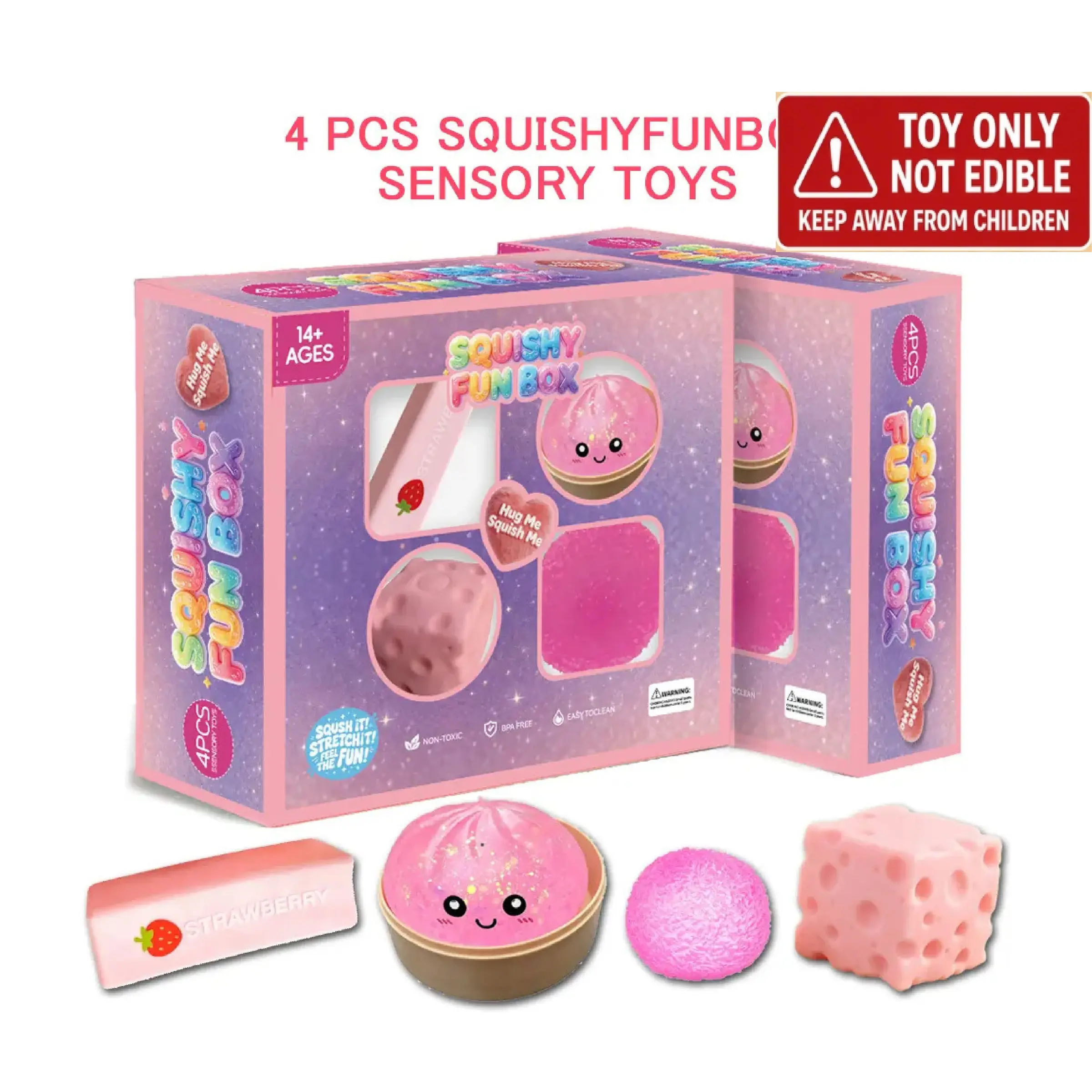 4-Pack Stress Relief Squishy Box, Squishy Set, Soft Slow-Return Texture, BPA-Free Material, Ideal for Students, Parties, Kids' Birthday Gifts