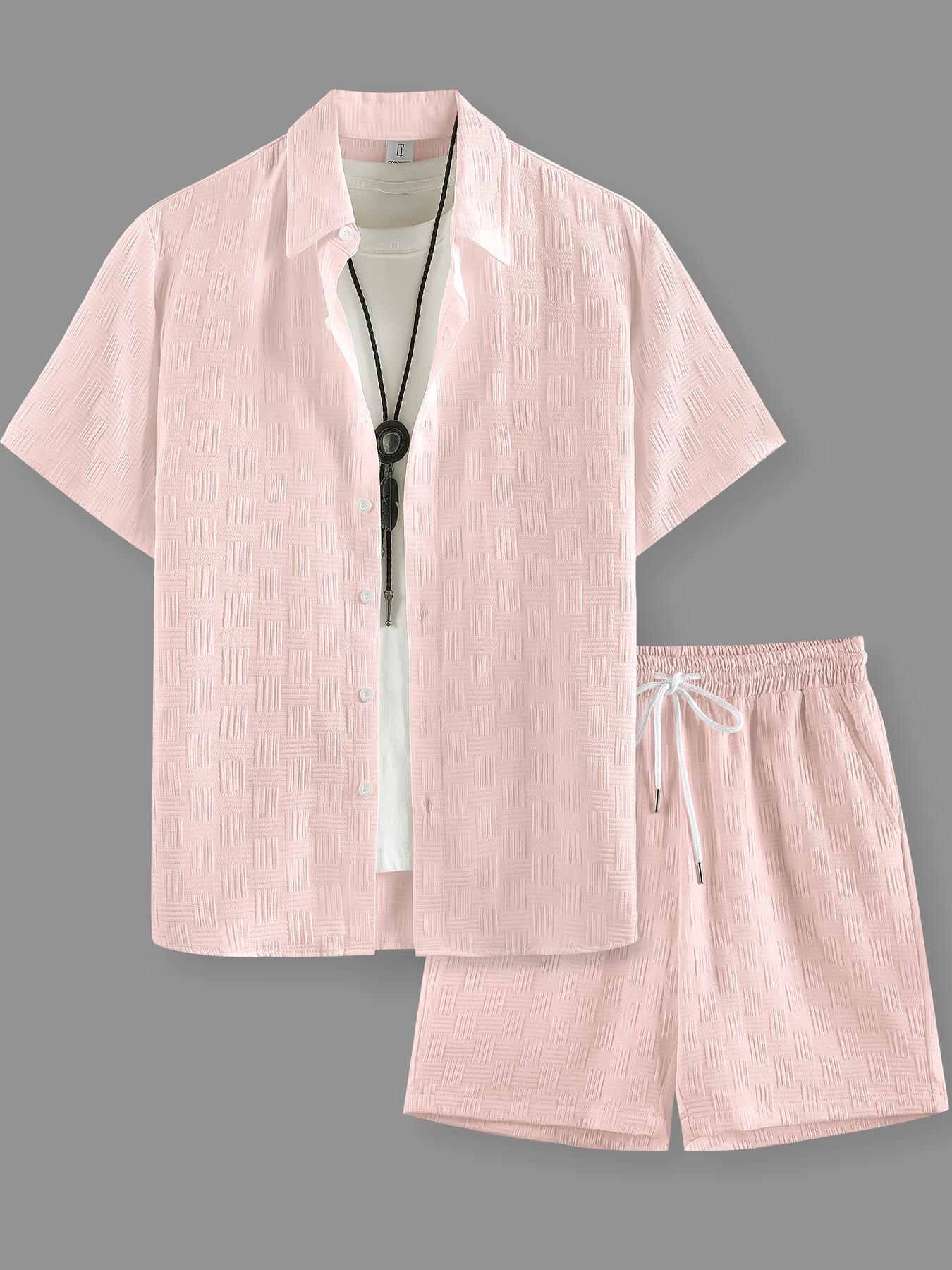 Men's Regular Fit Short Sleeve Pajama Two-piece Set, Casual Comfy Button Up Top & Shorts Pj Set, Men's Summer Sleepwear, Loungewear